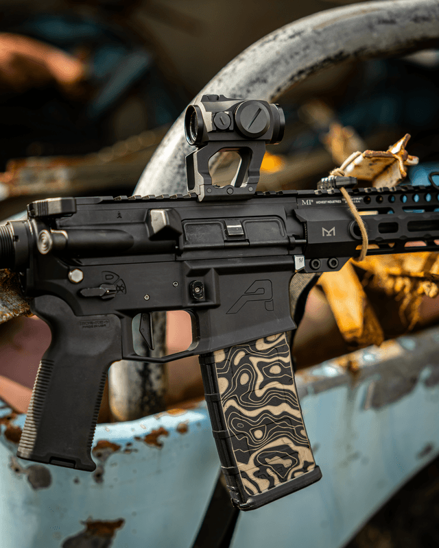 Topography camo design on AR-15 PMag - custom laser engraved magazine