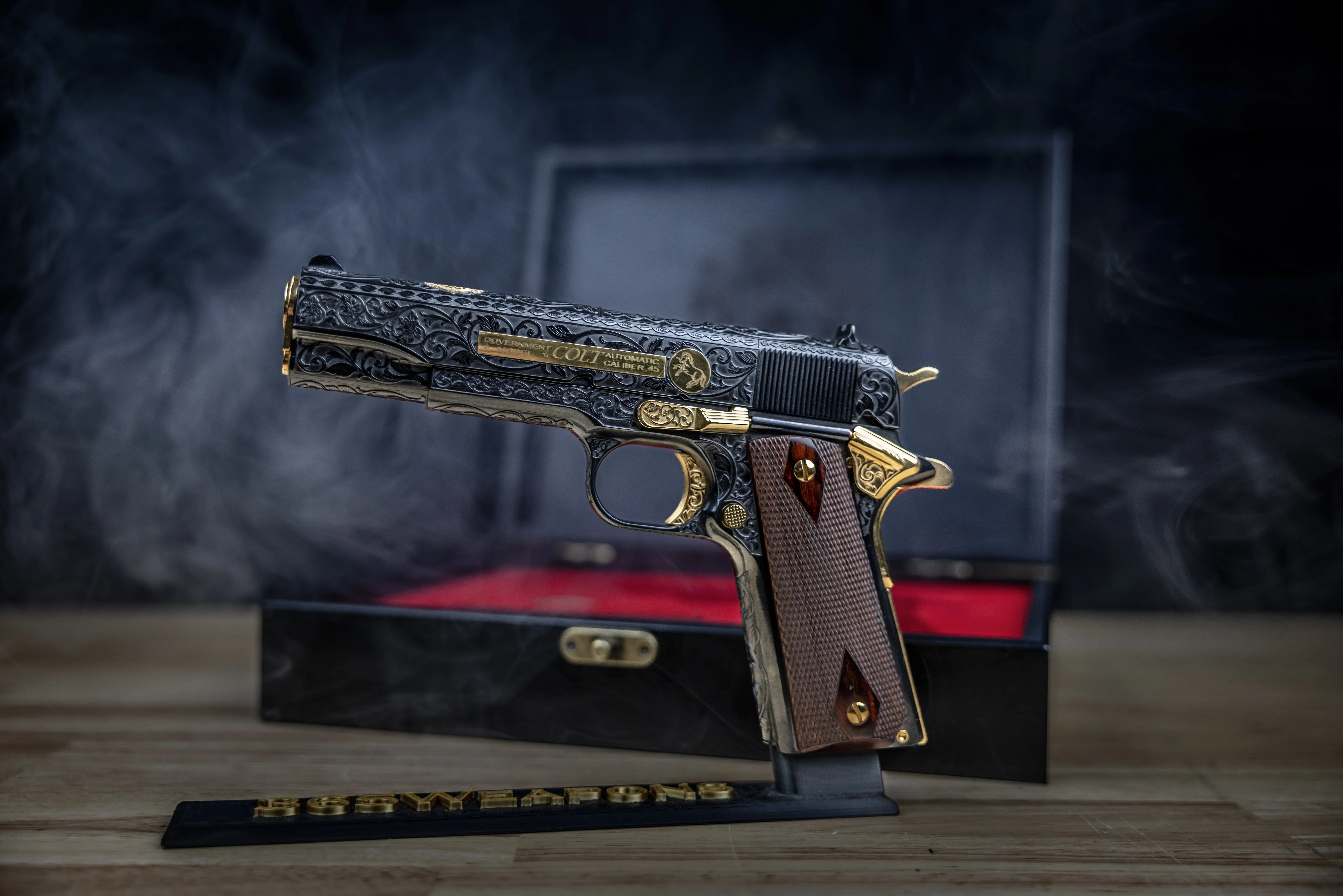 Colt Government Model 1911 with full coverage engraving and 24K gold inlays